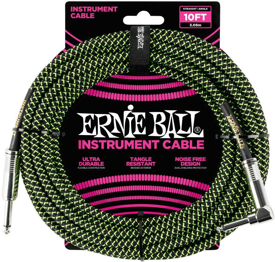 Ernie Ball Braided Straight to Right Angle Instrument Cable 10'