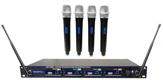 VocoPro UHF-5805 Rechargeable 4-Channel UHF Wireless Microphone System